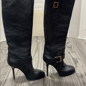 Jimmy Choo Biker Leather Unlined Black Boots